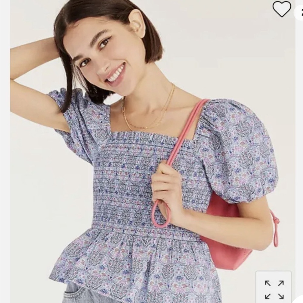 J. Crew Smocked squareneck organic cotton top in Liberty® Club Nouveau Large
